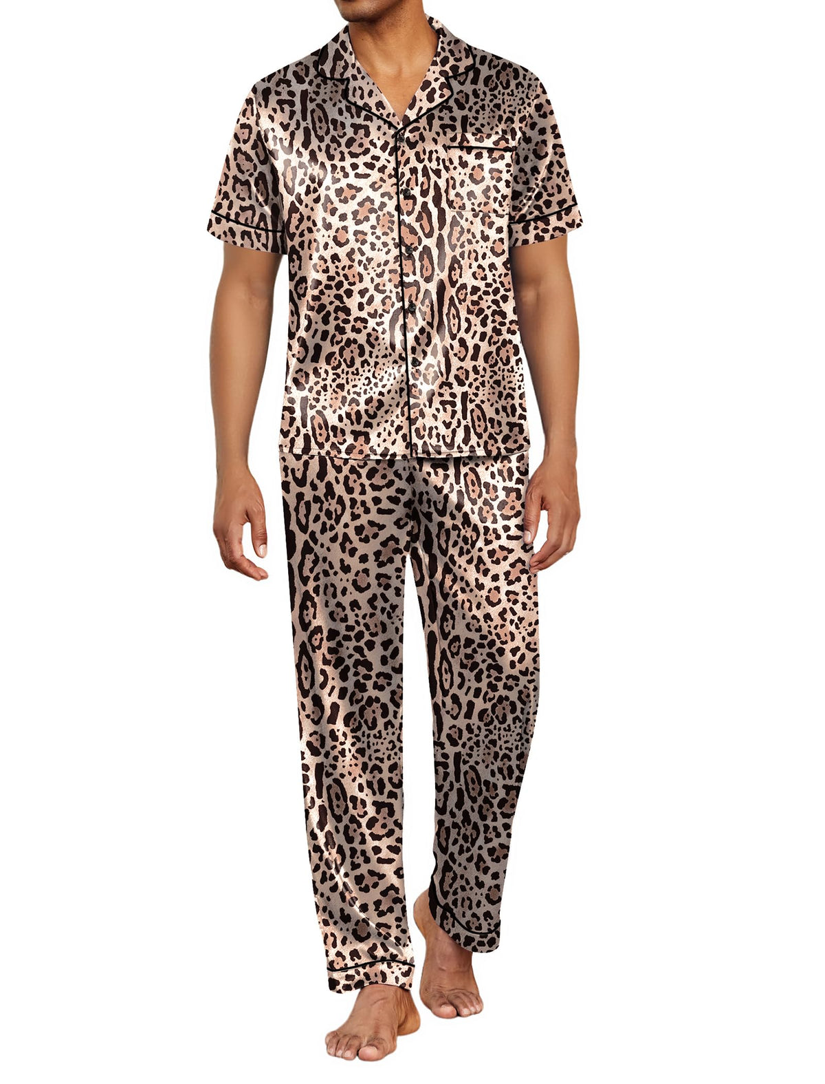 Ekouaer Mens Satin Pajama Set Short Sleeve Button Down Sleepwear with Pant