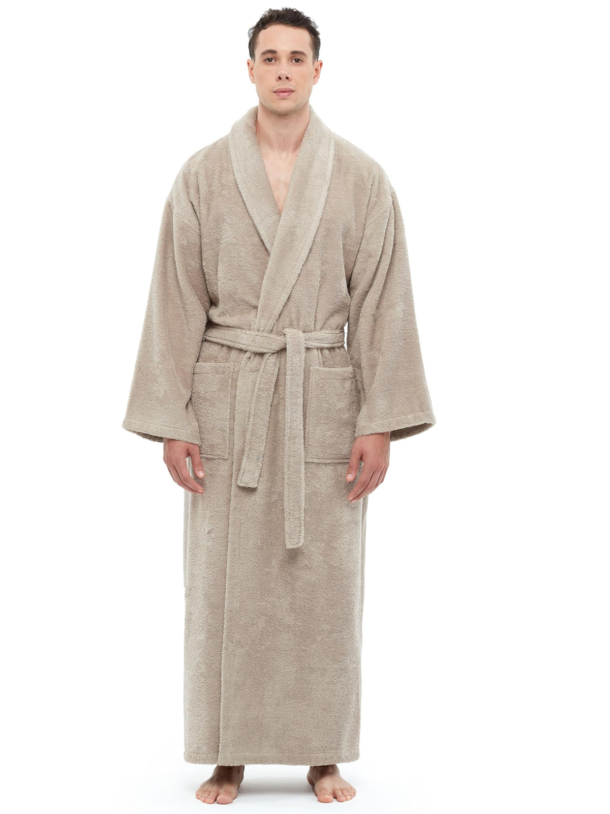 Arus Men's Shawl Collar Robe, Turkish Terry Cotton Bathrobe with Regular and Full Length Options