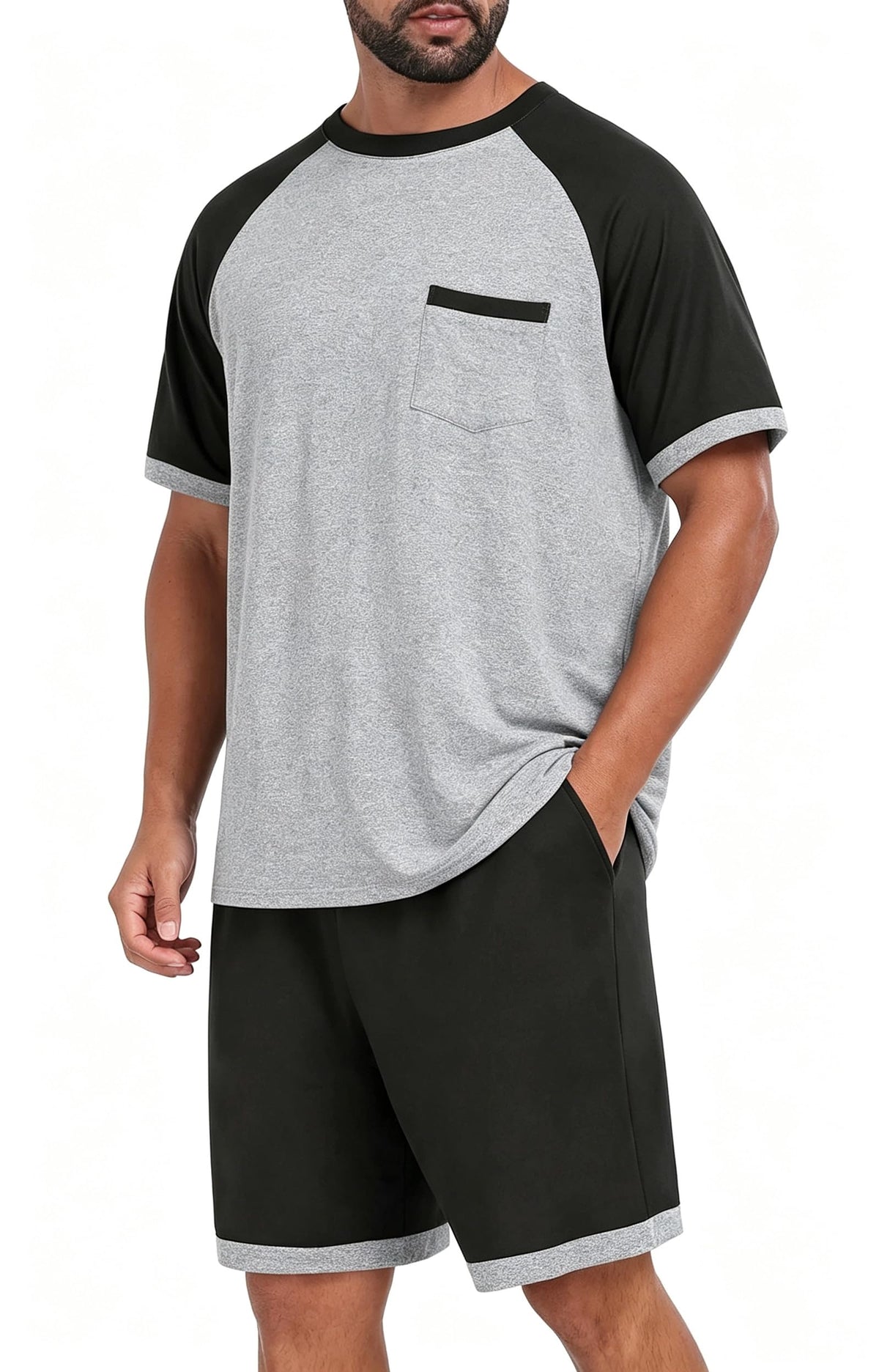 Mens Pajamas Set Shirt and Shorts Lightweight Summer Sleepwear