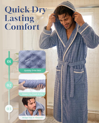 U2SKIIN Mens Robe Quick Dry Fleece Hooded Bathrobe for Men Spa Robe