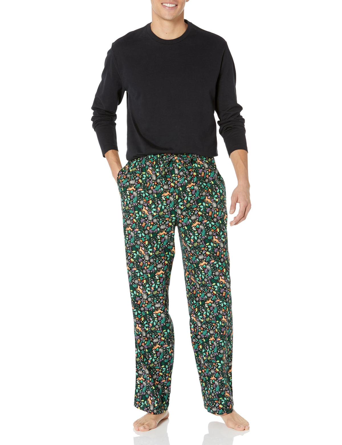 Amazon Essentials Men's 100% Cotton Flannel Pant and Long-Sleeve T-Shirt Pajama Set