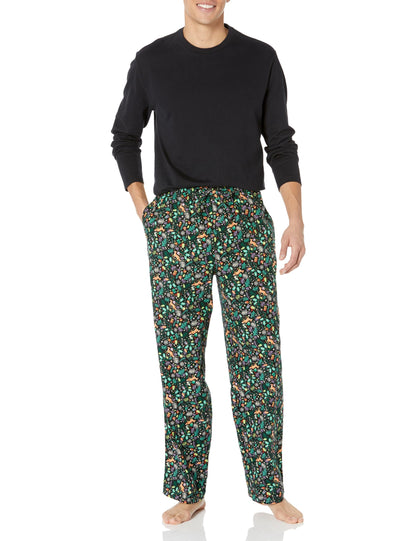 Amazon Essentials Men's 100% Cotton Flannel Pant and Long-Sleeve T-Shirt Pajama Set