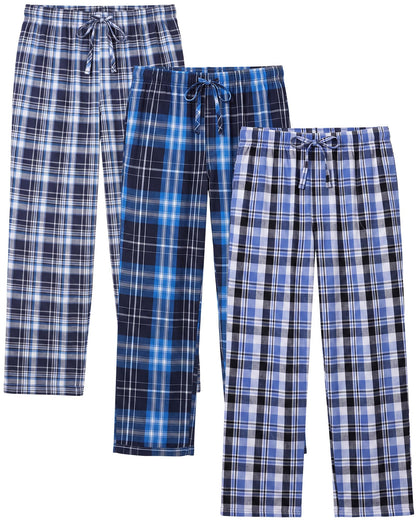 3 Pack Mens Cotton Pajamas Pants Lounge Pjs Bottoms Sleepwear Bottoms Soft Pants with Pockets Drawstring