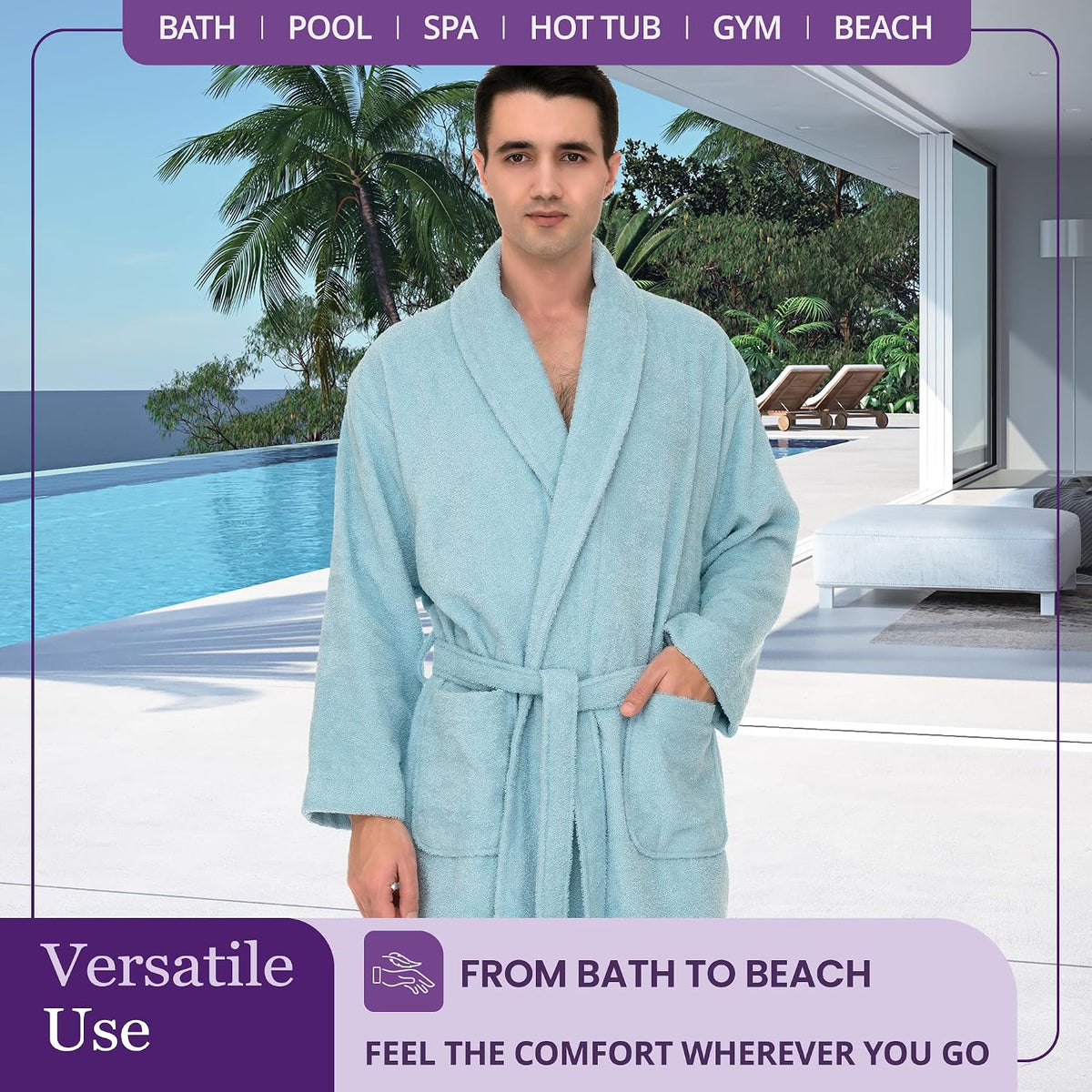 TowelSelections Mens Robe 100% Cotton Terry Cloth Towel Bathrobe Luxury Soft Shawl Bath Robe for Men