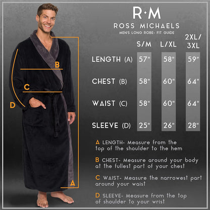 Ross Michaels Mens Robe Big & Tall - Long Plush Shawl Collar Fleece Bathrobe