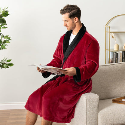 PAVILIA Mens Soft Fleece Bathrobe Lightweight Long Robe for Men Shower Bath