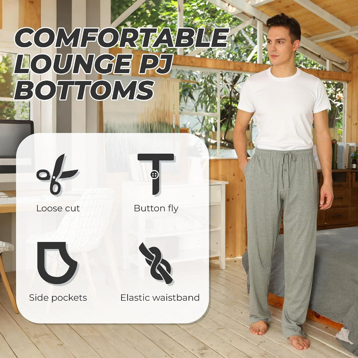 U2SKIIN 2 Pack Men Cotton Pajama Pants Soft Lightweight Pj Bottoms