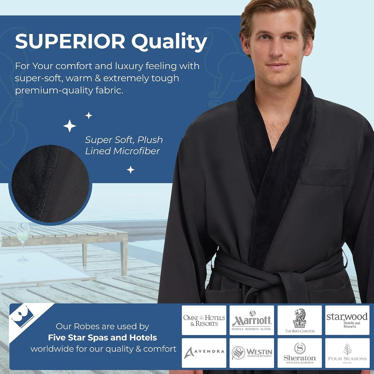 Monarch Plush Lined Microfiber Bath Robe for Men or Women
