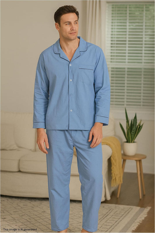Hanes Men's Long Sleeve Leg Pajama Gift Set, Blue, X-Large, Medium Blue Solid, X-Large