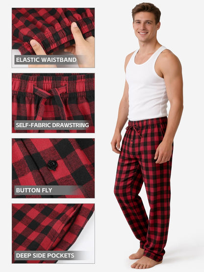 3 Pack Mens Pajama Pants Cotton Woven Plaid Sleep Lounge PJ Bottoms