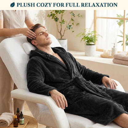 PAVILIA Men's Hooded Fleece Bathrobe Lightweight Long Robe for Men Shower