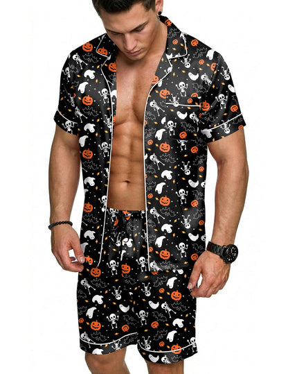 Ekouaer Mens Silk Satin Pajamas Set Short Sleeve Button Up Lounge Pjs Set
