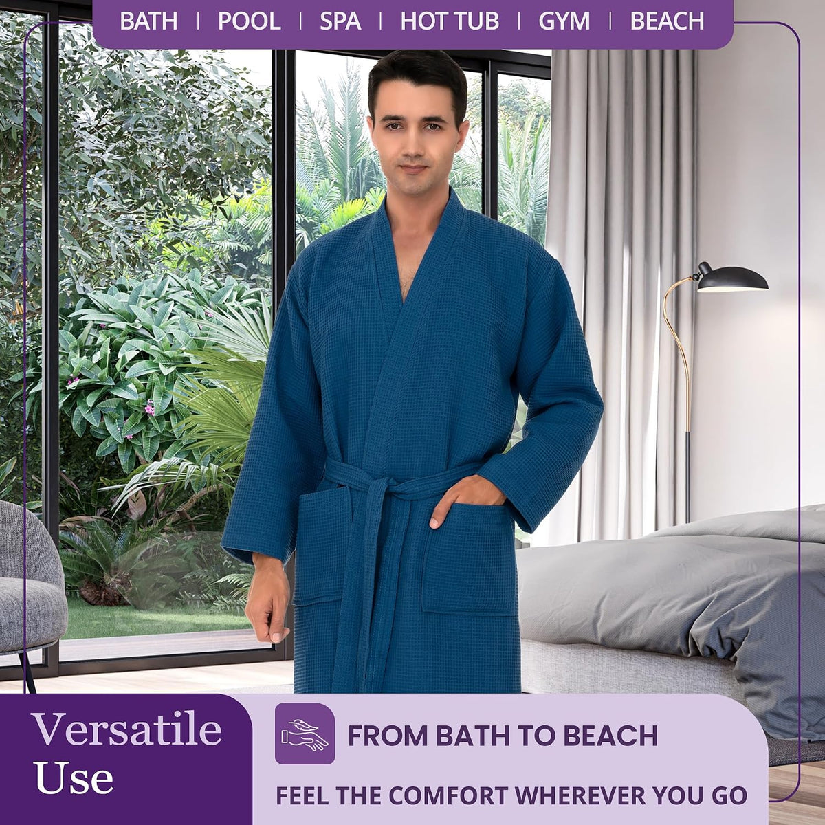TowelSelections Mens Waffle Robe Spa Kimono Bathrobe Lightweight Shower Bath Robe for Men XS to 2X