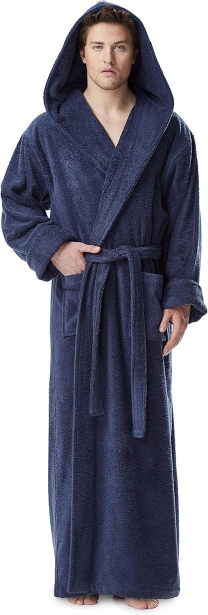 Arus Men's Hood'n Full Ankle Length Hooded Turkish Cotton Bathrobe