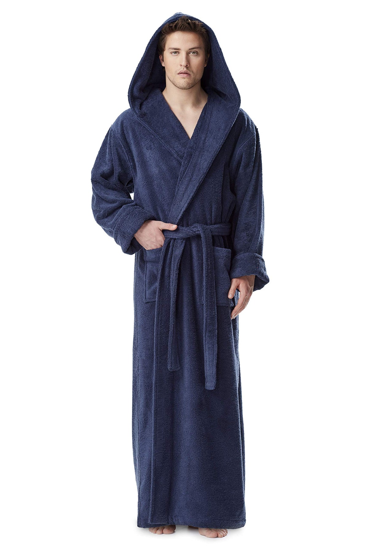 Arus Men's Hood'n Full Ankle Length Hooded Turkish Cotton Bathrobe