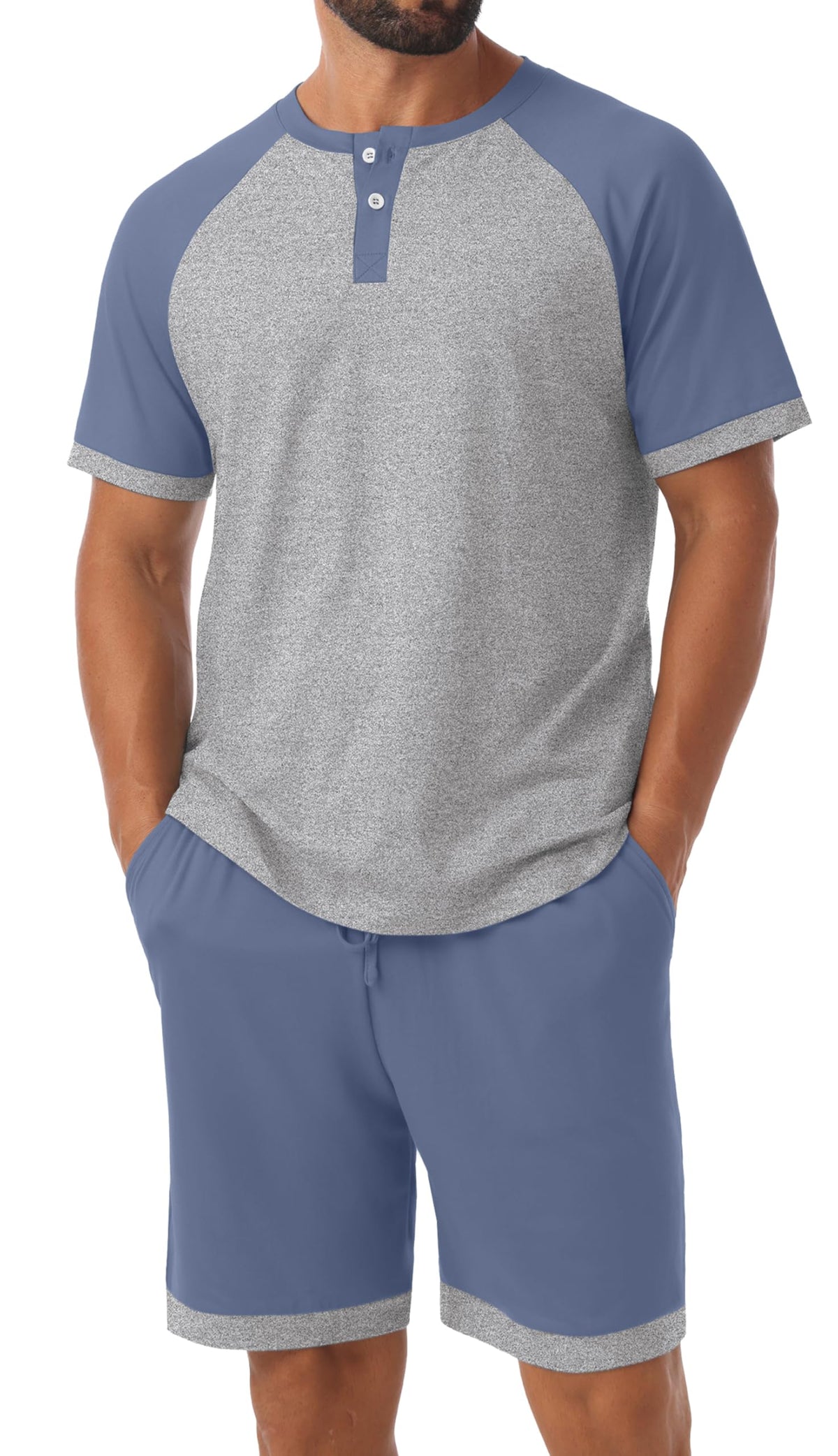 Men's Henley Pajama Sets 2 Piece Lounge Sleepwear Soft Sleep Summer Pjs