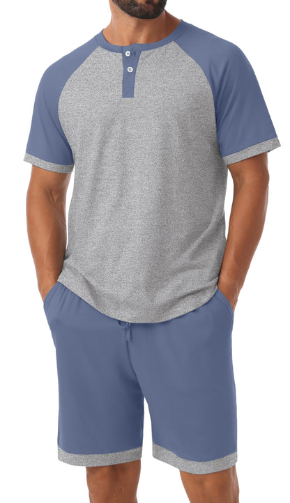 Men's Henley Pajama Sets 2 Piece Lounge Sleepwear Soft Sleep Summer Pjs