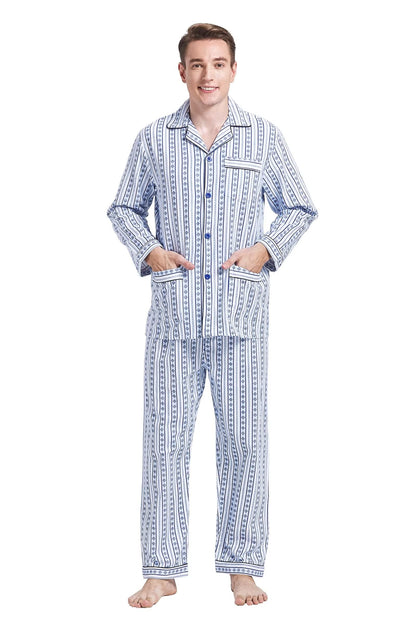 GLOBAL Men's Pajamas Sets 100% Cotton Flannel Sleepwear Long-Sleeve top & Bottom