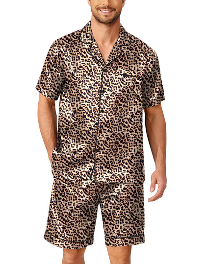 Ekouaer Mens Pajamas Set Silk Satin Pjs Short Sleeve Button Up Lounge Sets