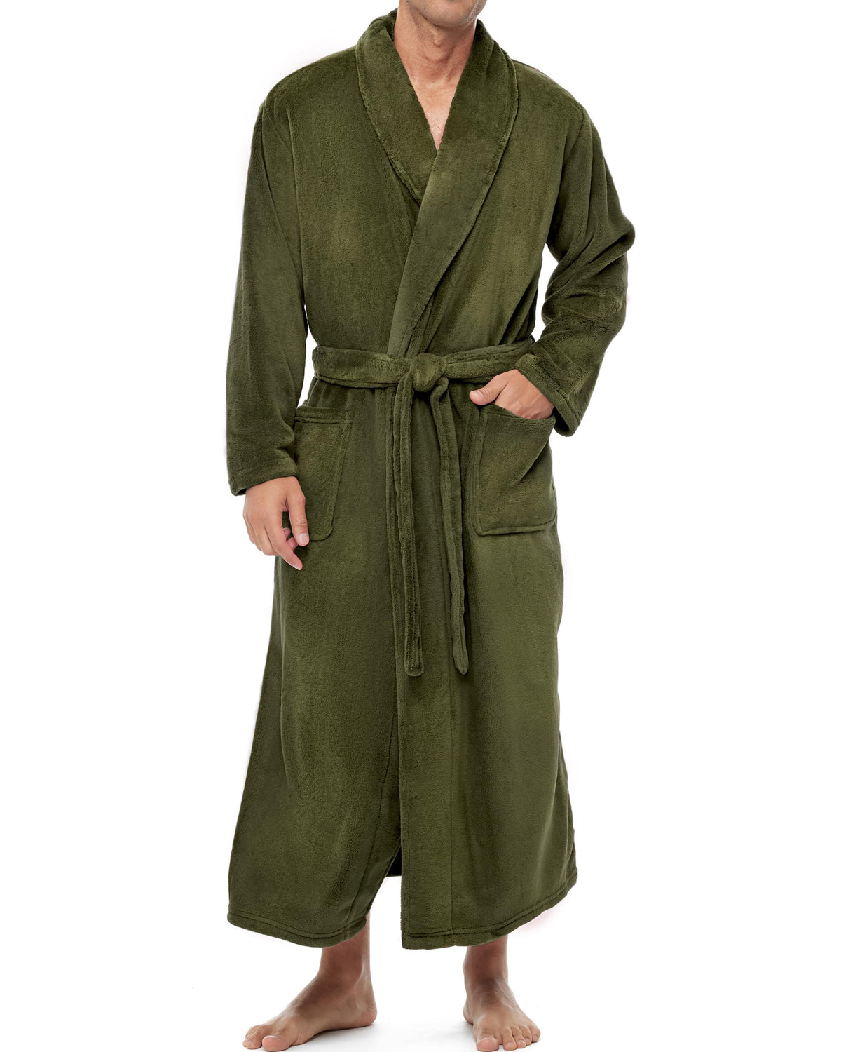 Men's Plush Fleece Robe, Warm Full Length Bathrobe, Big & Tall