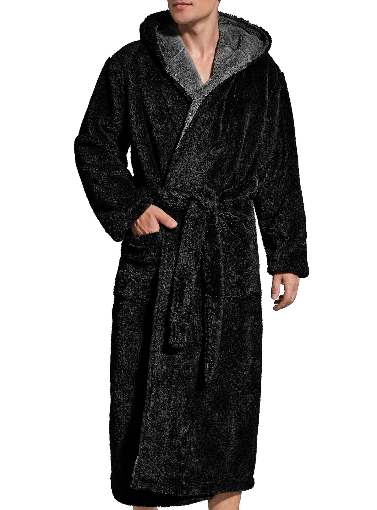 SlumberMee Mens Hooded Robe Heavyweight Plush Fleece Full Length Bathrobe
