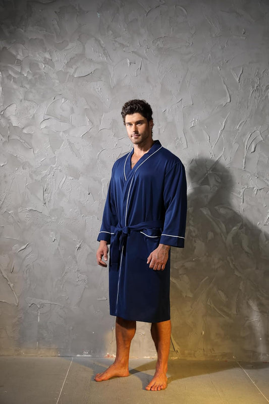 Mens Kimono Robe Lightweight Soft Bathrobe Sleepwear Loungewear with Pockets