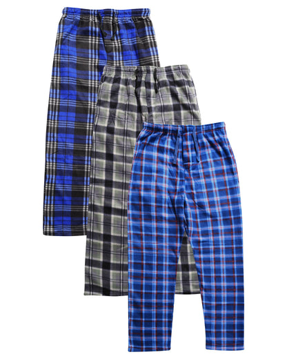 Active Club 3 Pack Mens Fleece Pajama Pants - Plaid Lounge (S- 3X)