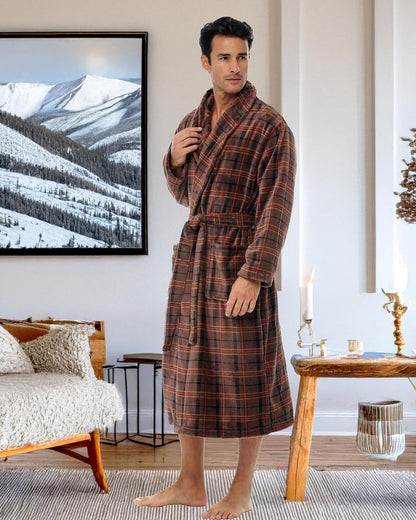 Men's Long Sleeve Lightweight Fleece Robe with Pockets, Bathrobe