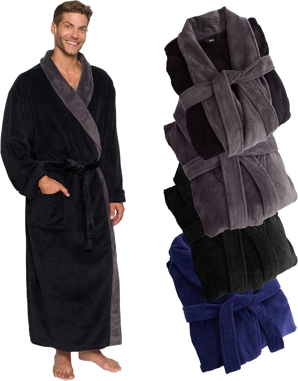 Ross Michaels Mens Robe Big & Tall - Long Plush Shawl Collar Fleece Bathrobe