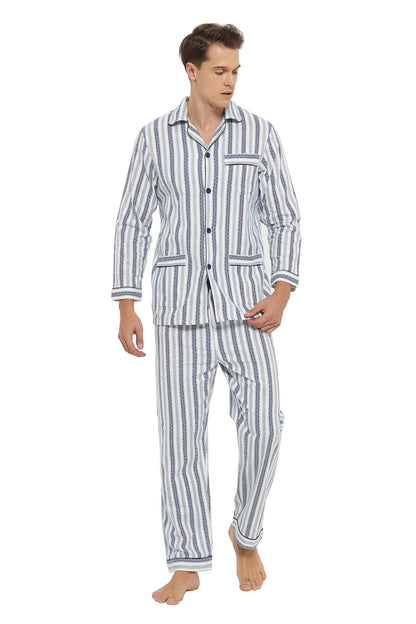 GLOBAL Men's Pajamas Sets 100% Cotton Flannel Sleepwear Long-Sleeve top & Bottom