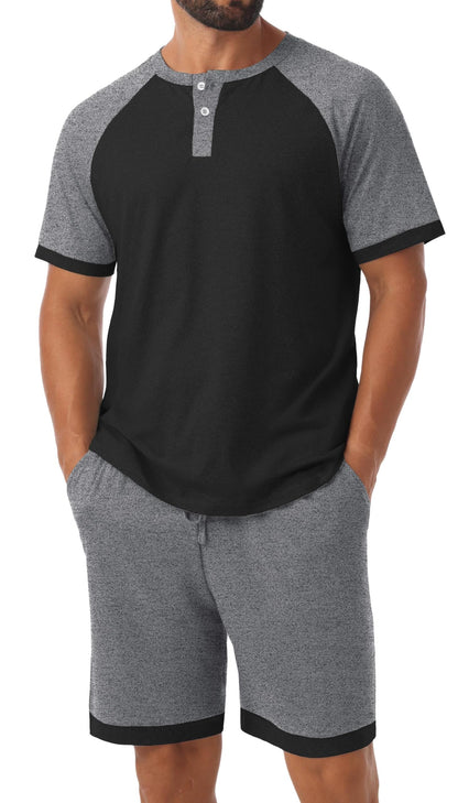 Men's Henley Pajama Sets 2 Piece Lounge Sleepwear Soft Sleep Summer Pjs
