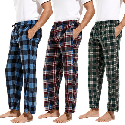 DG Hill 1Pack or 3Pack Mens PJ Pajama Pants Bottoms Fleece Lounge Pants Sleepwear Plaid PJs with Pockets Microfleece