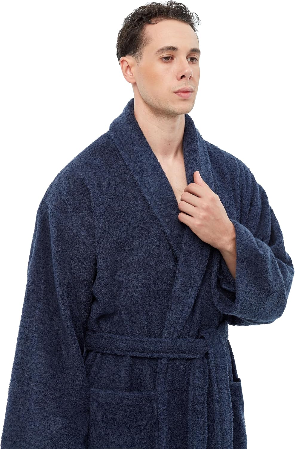 Arus Men's Shawl Collar Robe, Turkish Terry Cotton Bathrobe with Regular and Full Length Options