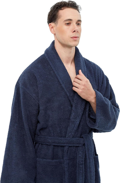 Arus Men's Shawl Collar Robe, Turkish Terry Cotton Bathrobe with Regular and Full Length Options