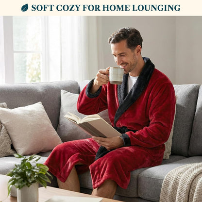 PAVILIA Mens Soft Fleece Bathrobe Lightweight Long Robe for Men Shower Bath