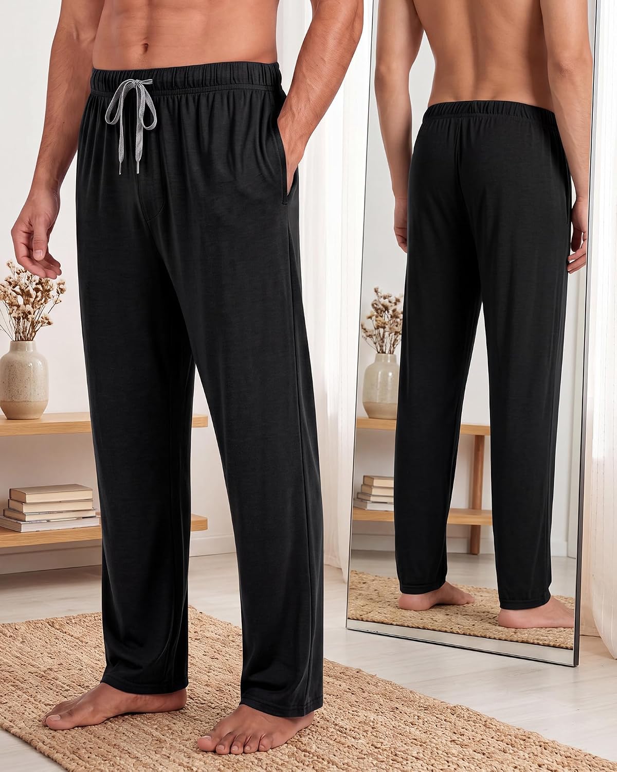 3 Pack Mens Cotton Pajamas Pants Lounge Pjs Bottoms Sleepwear Bottoms Soft Pants with Pockets Drawstring