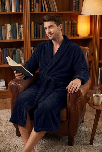 PrinStory Mens Robe Plush Fleece Soft Warm Long Fluffy Bathrobe