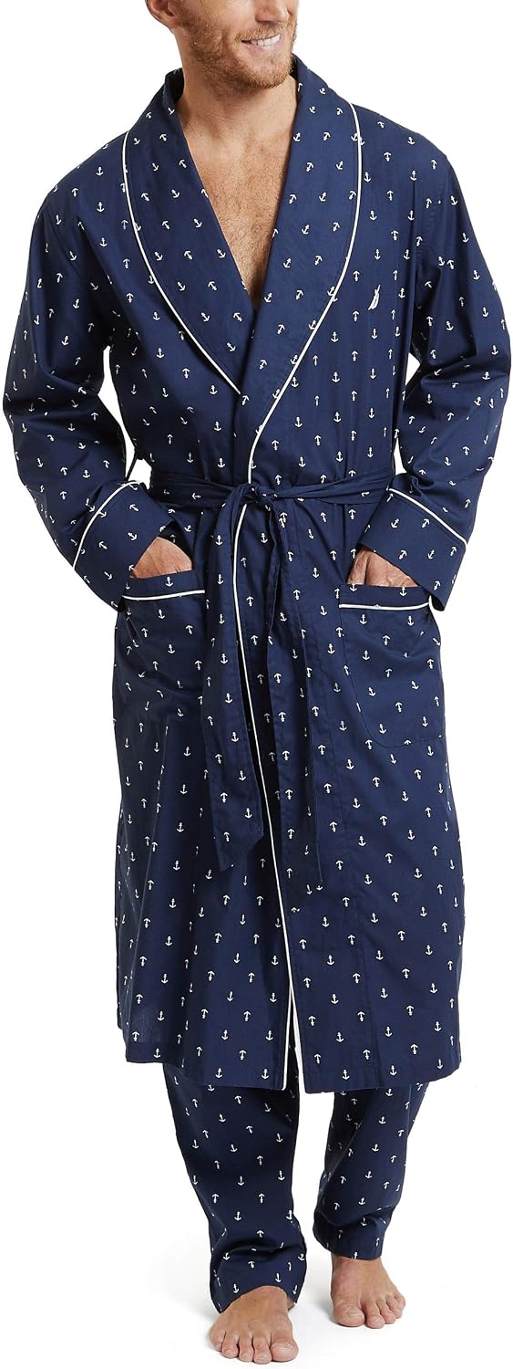 Nautica Men's Long Sleeve Lightweight Cotton Woven Robe