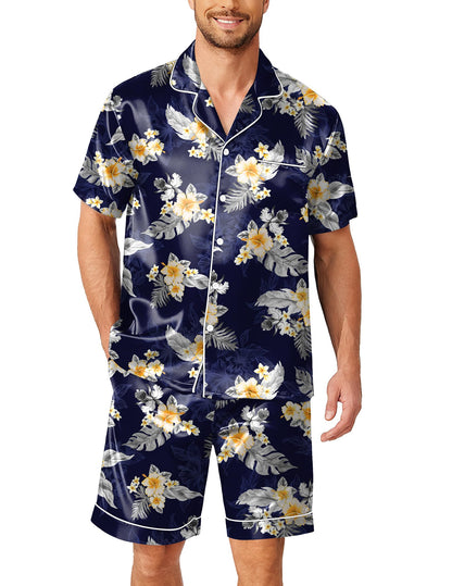 Ekouaer Mens Pajamas Set Silk Satin Pjs Short Sleeve Button Up Lounge Sets