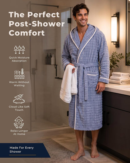 U2SKIIN Mens Robe Quick Dry Fleece Hooded Bathrobe for Men Spa Robe