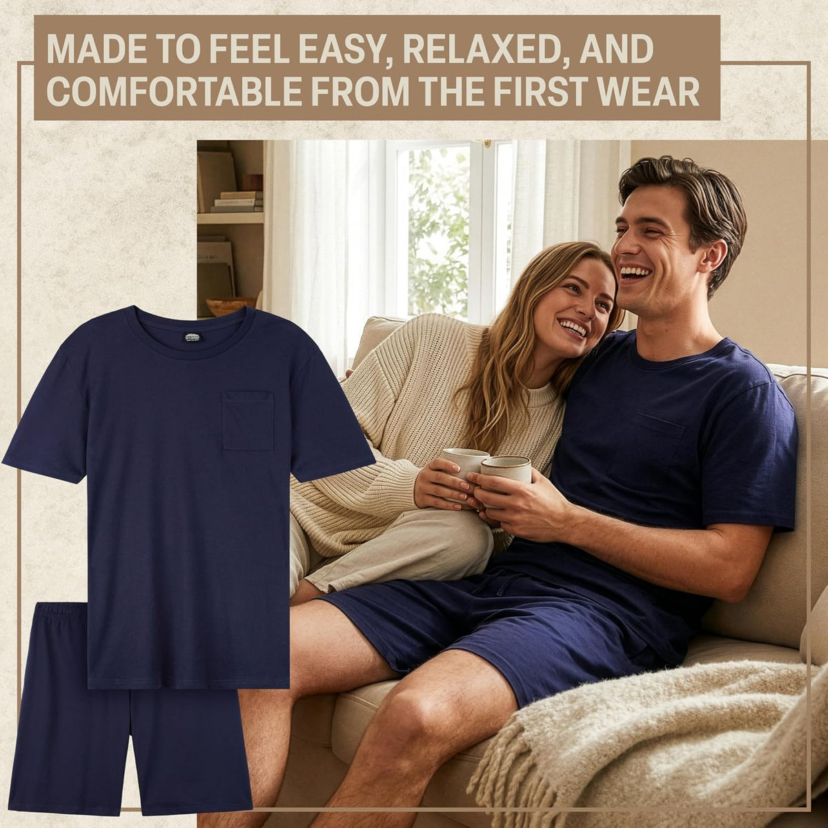 Get Trend Pajama Set for Men Teens, 2 Pc Soft Breathable Pajamas, T Shirt & PJ Shorts with Pockets, Lounge Set, Gifts for Men