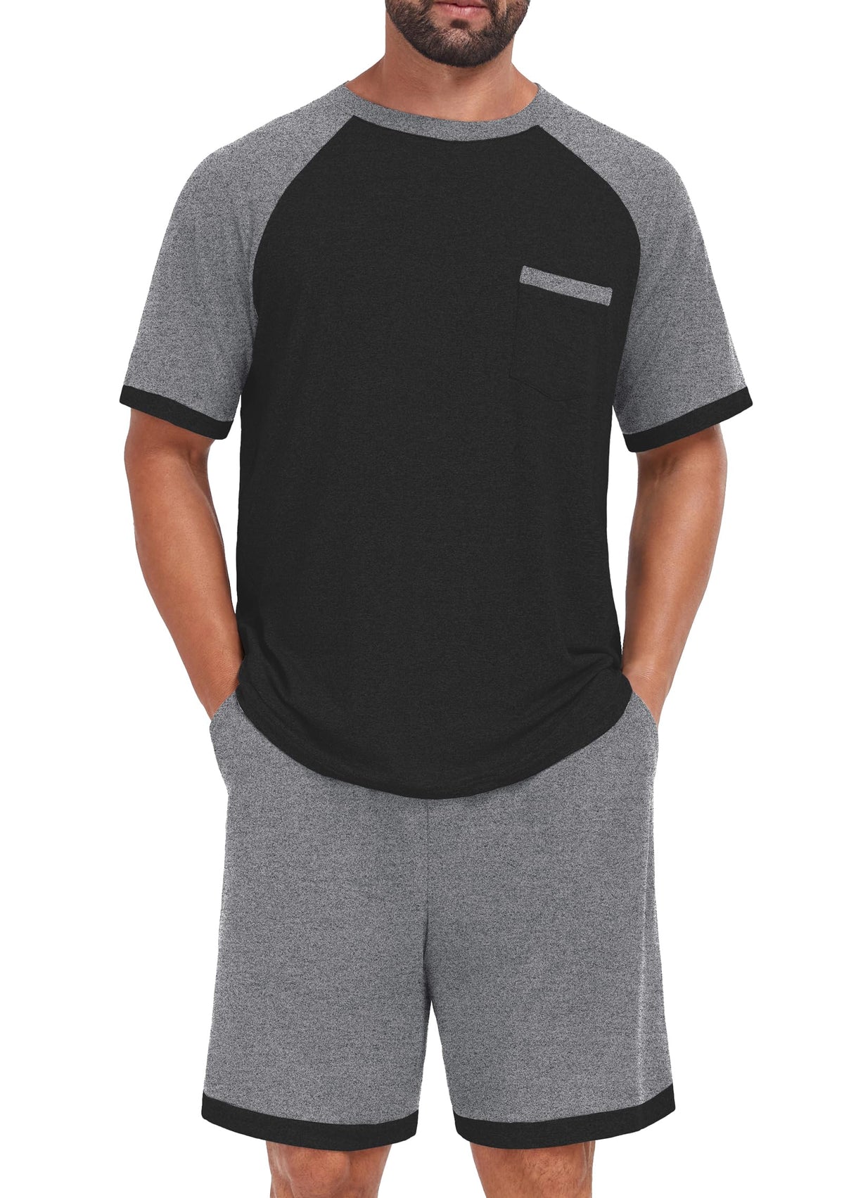 Mens Pajamas Set Shirt and Shorts Lightweight Summer Sleepwear