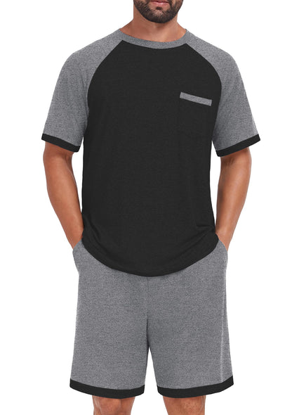 Mens Pajamas Set Shirt and Shorts Lightweight Summer Sleepwear
