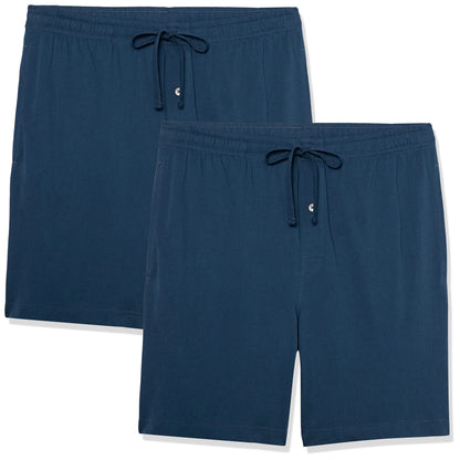 Amazon Essentials Men's 7" Cotton Knit Sleep Shorts, Loungewear Pajama Shorts with Drawstring, Elastic Waistband, Pack of 2