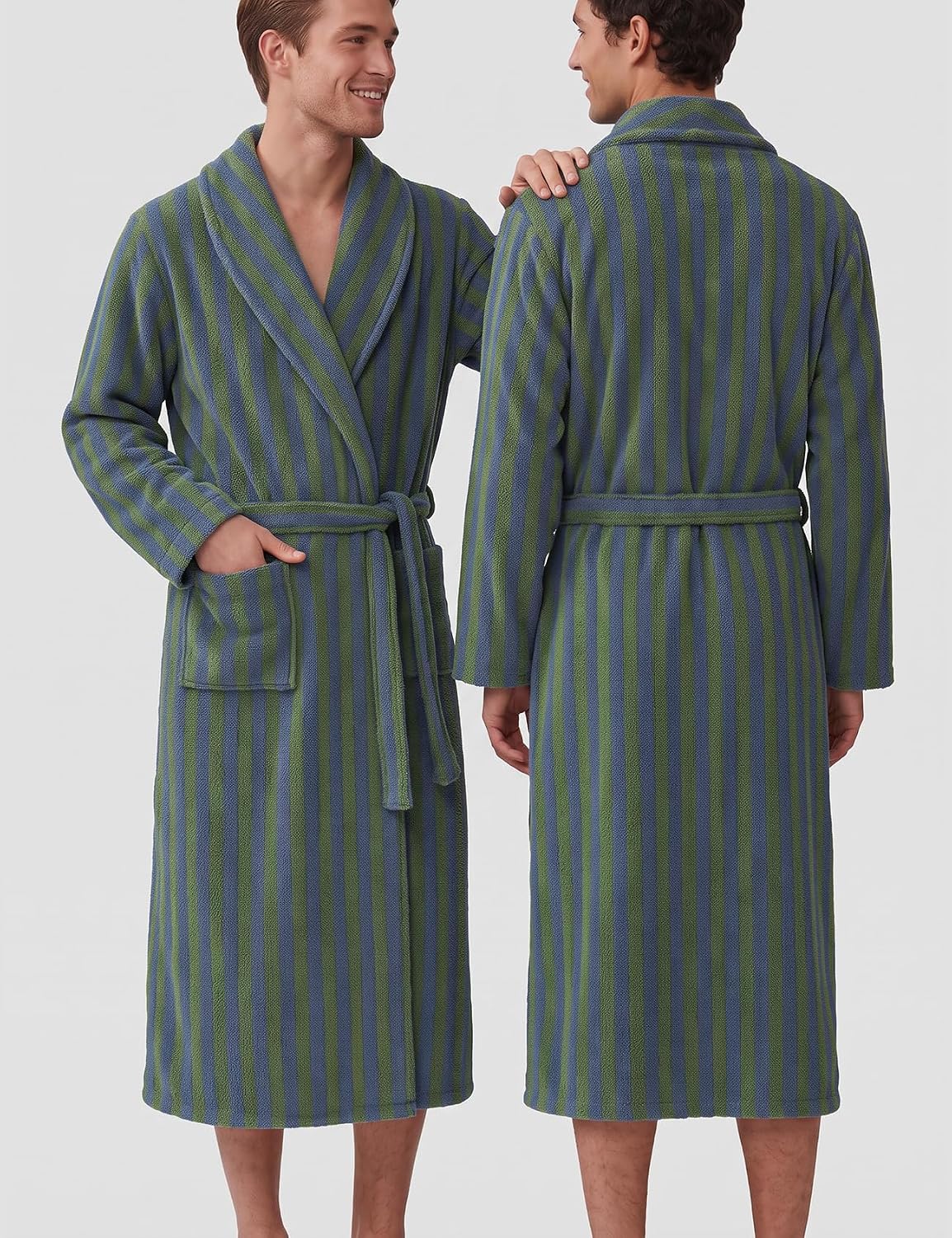 Gihuo Mens Striped Robe Long Fluffy Plush Bathrobe