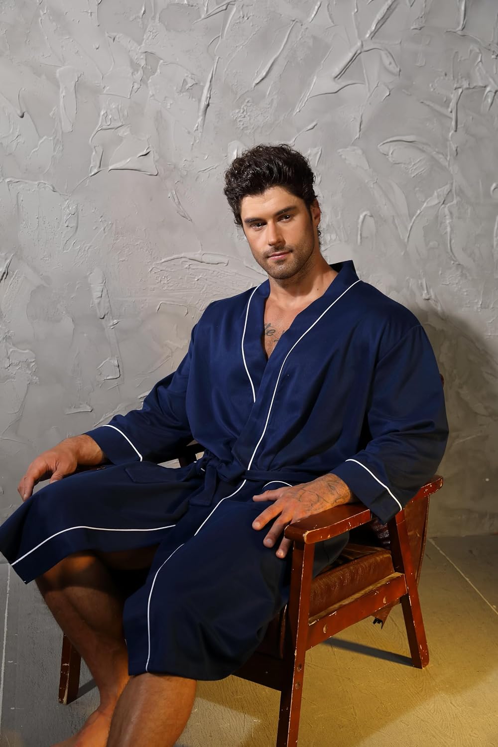 Mens Kimono Robe Lightweight Soft Bathrobe Sleepwear Loungewear with Pockets