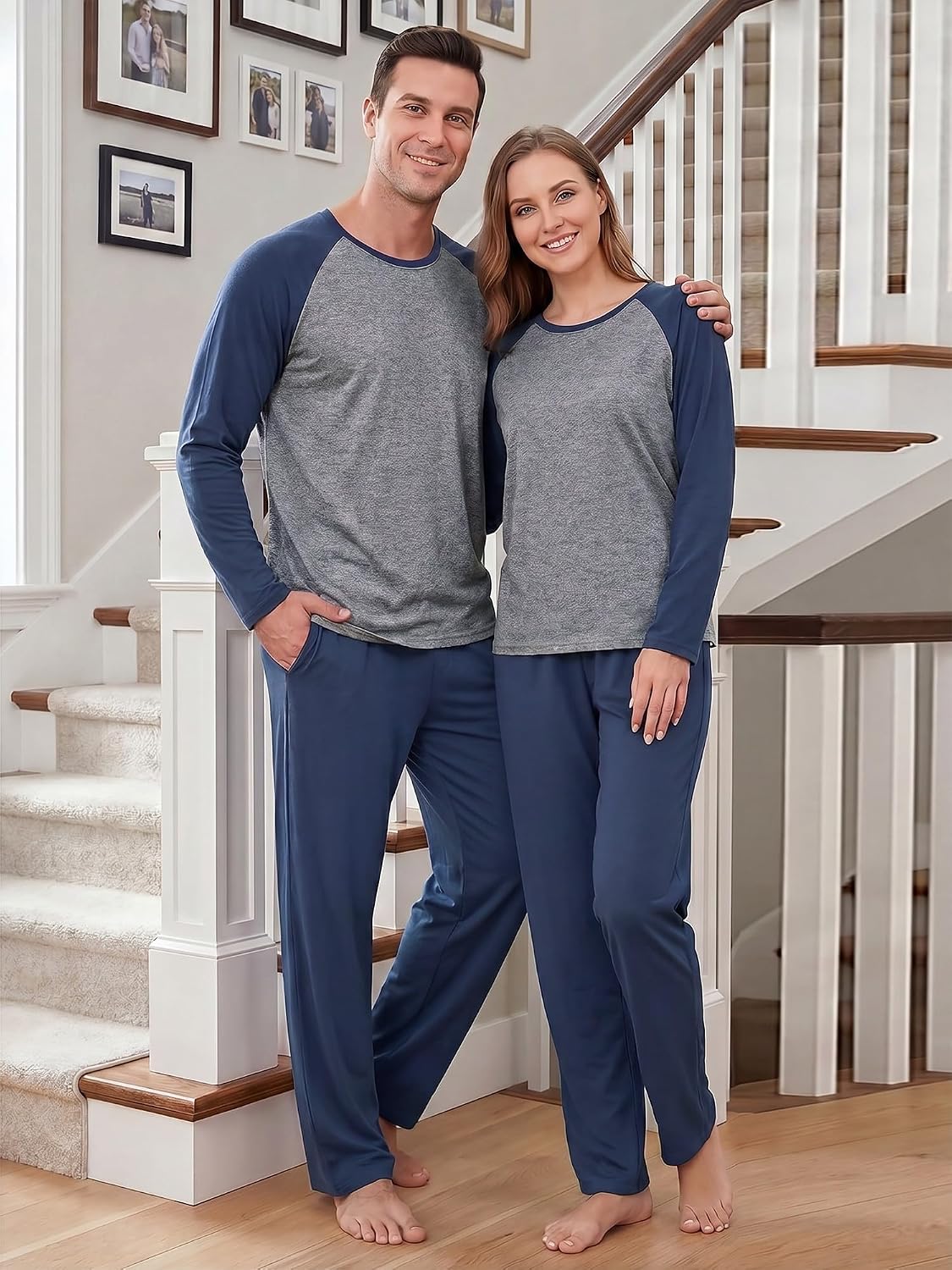 PrinStory Men's Pajama Sets Loungewear Sleepwear Pjs Lightweight Long Sleeve Shirts and Bottoms Soft Comfy Sleep Sets S-4XL