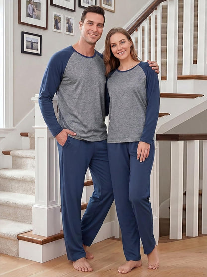 PrinStory Men's Pajama Sets Loungewear Sleepwear Pjs Lightweight Long Sleeve Shirts and Bottoms Soft Comfy Sleep Sets S-4XL
