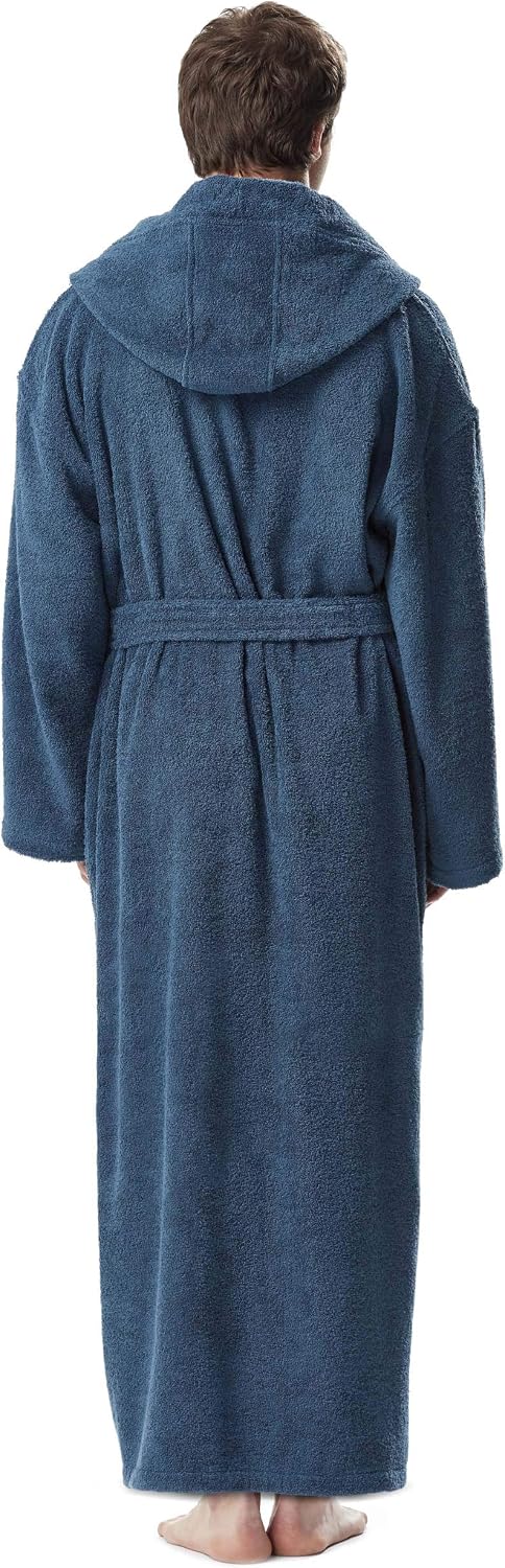 Arus Men's Hooded Classic Bathrobe Turkish Cotton Robe with Full Length Options