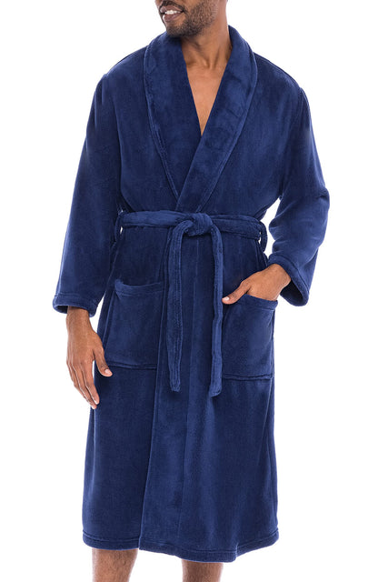 Men's Long Sleeve Lightweight Fleece Robe with Pockets, Bathrobe